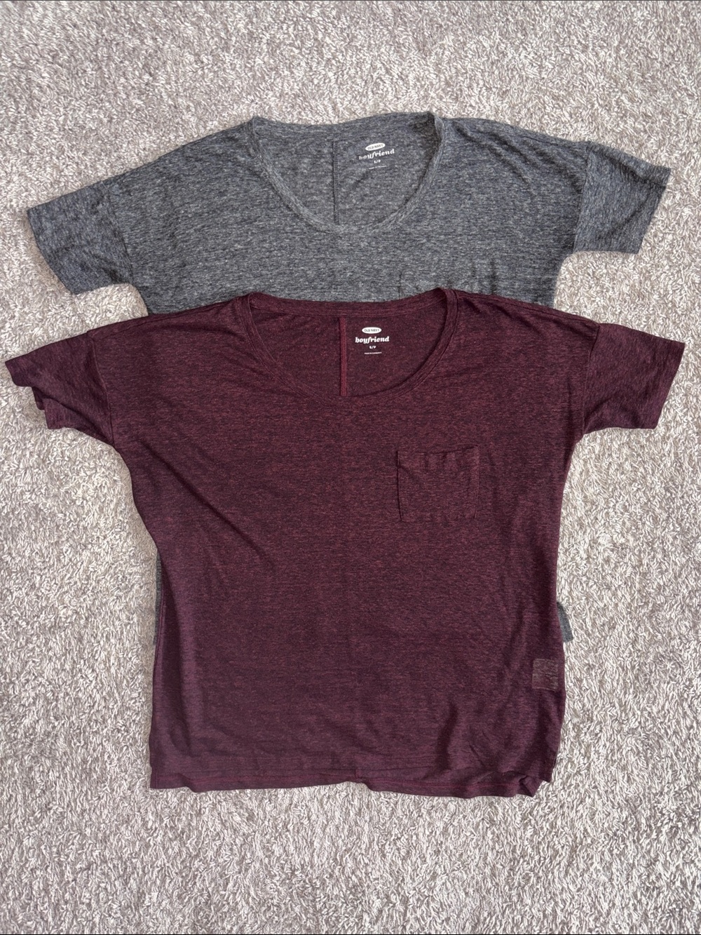 Boyfriend boxy pocket tee  - burgundy and charcoal